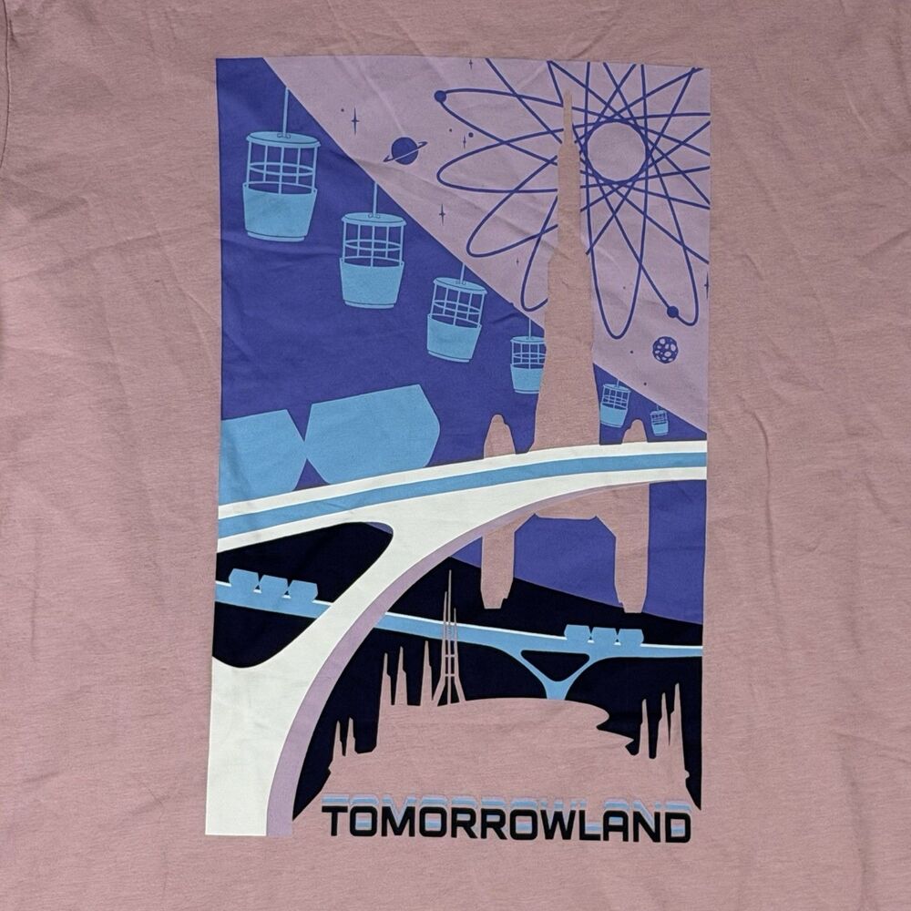 Disney Parks Tomorrowland Graphic Tee Pink Space Mountain PeopleMover Skyway S - Picture 6 of 6